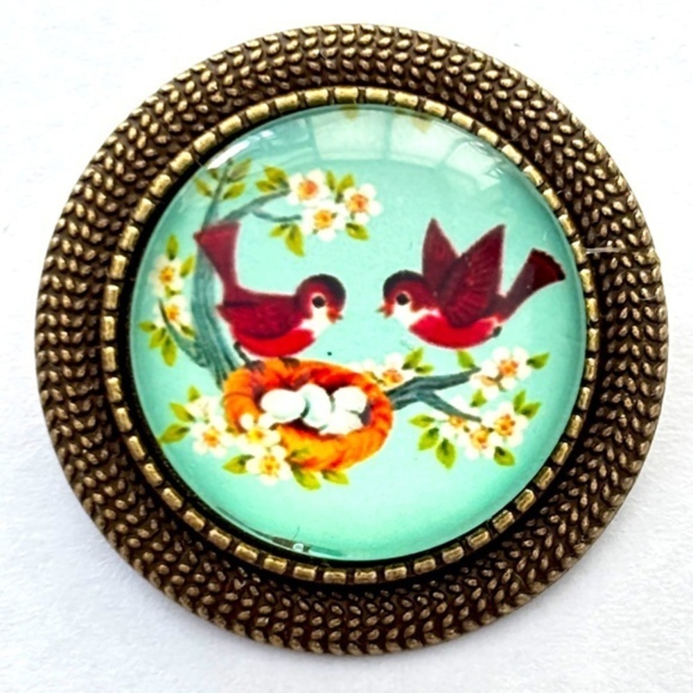 Retro Bird Print Handmade Brooch, NWT